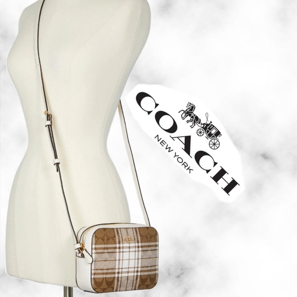 Coach Mini Camera Bag In Signature Canvas With Hunting Fishing Plaid Print - Picture 3 of 4